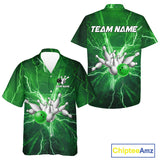 Maxcorners Men's Bowling Shirts Custom Green Lightning Thunder Bowling Team Jersey, gift for team Bowlers MT0609