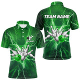 Maxcorners Men's Bowling Shirts Custom Green Lightning Thunder Bowling Team Jersey, gift for team Bowlers MT0609