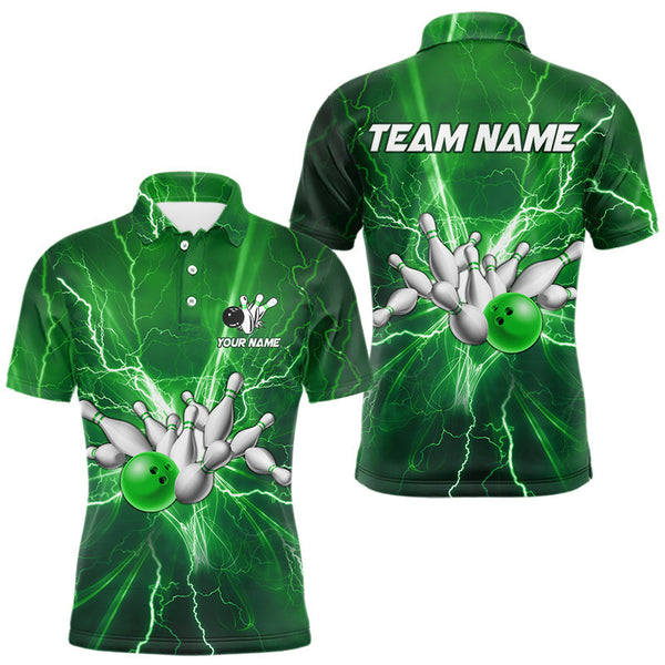 Maxcorners Men's Bowling Shirts Custom Green Lightning Thunder Bowling Team Jersey, gift for team Bowlers MT0609