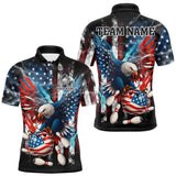 Maxcorners Personalized American Flag Eagle Lightning Thunder Bowling Team Shirt For Men, Patriotic Bowling Gift LM0910