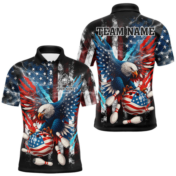 Maxcorners Personalized American Flag Eagle Lightning Thunder Bowling Team Shirt For Men, Patriotic Bowling Gift LM0910