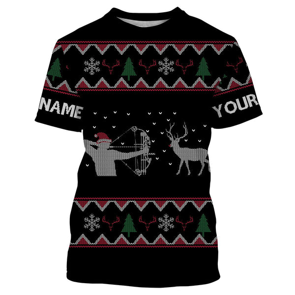 Maxcorners Funny Ugly Sweater pattern Bow Hunter Deer Hunting Customized name All over print Shirts, christmas shirt ideas for hunter LM2608