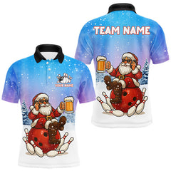 Maxcorners Funny Santa drinking Beer Bowling Shirts For Men Custom Christmas Bowling Team Jersey Gift For Bowler TU0411