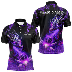 Maxcorners Black and Purple Flame Dragon Bowling Polo, 1/4 Zip Shirts For Men Custom Dragon Bowling Team Jerseys LM0412