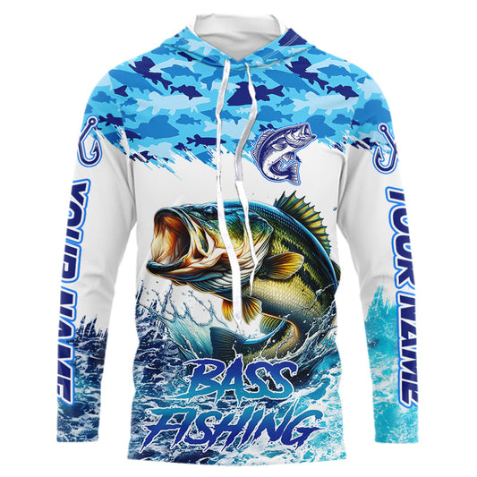 Maxcorners Bass fishing Blue ocean camo Custom UV protection fishing long sleeve shirt, Bass Fishing jerseys LM0201