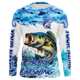 Maxcorners Bass fishing Blue ocean camo Custom UV protection fishing long sleeve shirt, Bass Fishing jerseys MT2108