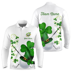 Maxcorners Green Shamrock Golf Ball Clubs Lucky Mens Polo Golf Shirts Custom St Patrick Day Team Golf Jerseys 