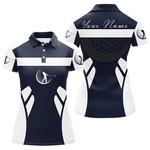 Max Corners Blue Navy And White Jersey Customized Name 3D Golf Polo Shirt For Women