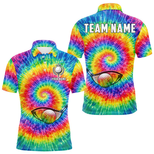 Maxcorners Colorful rainbow tie-dye golf polo shirt for men custom mens golf outfit, personalized golf gifts LM0503