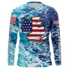 Maxcorners Blue sea wave ocean camo American flag patriot shirt Custom sun protection fishing long sleeve shirts LM0501