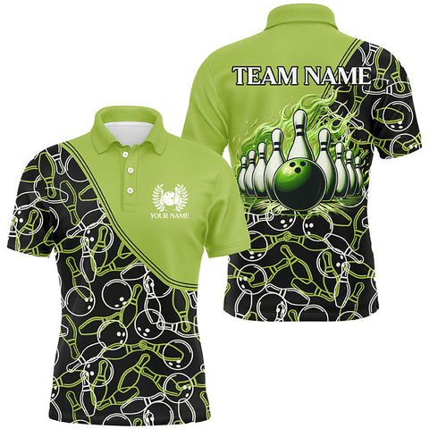 MaxCorners Bowling And Pins Green Camo Customized Name 3D Polo Shirt Unisex