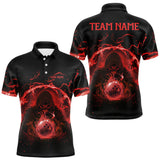 Maxcorners Mens bowling polo, 1/4 zip shirts Custom red flame skull bowling team jerseys, gift for Bowlers MT0609
