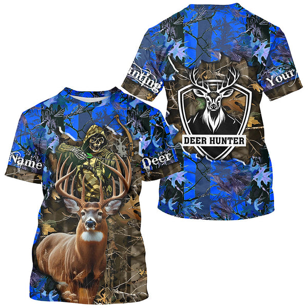Maxcorners Deer Hunting big game blue camo Grim Reaper Custom Name 3D All over print shirts gifts for Hunters LM2608