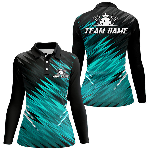 Maxcorners Cyan Blue and Black Bowling Shirts For Women Custom Name and Team name Bowling Jerseys Bowlers Outfit