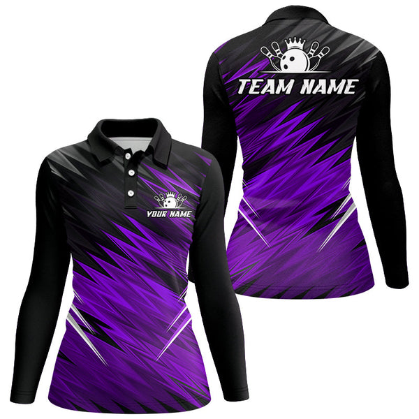 Maxcorners Purple and Black Bowling Shirts For Women Custom Name and Team name Bowling Jerseys Bowlers Outfit