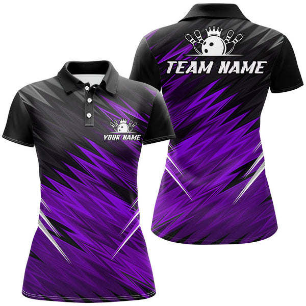 Maxcorners Purple and Black Bowling Shirts For Women Custom Name and Team name Bowling Jerseys Bowlers Outfit