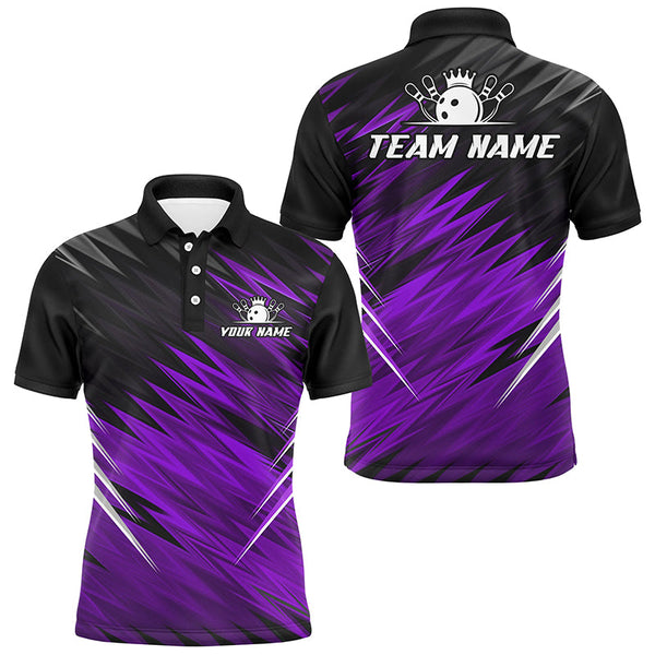 Maxcorners Purple and Black Bowling Shirts For Men Custom Name and Team name Bowling Jerseys Bowlers Outfit