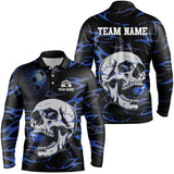 Maxcorners Black and Blue Skull Bowling Shirts For Men Custom Name and Team Name Bowling Jerseys Bowlers Outfit