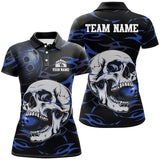 Maxcorners Black and Blue Skull Bowling Shirts For Women Custom Name and Team Name Bowling Jerseys Bowlers Outfit