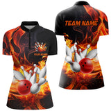 Maxcorners Black And Orange Flame Custom Bowling Shirts For Women, Flame Bowling League Shirts Outfits