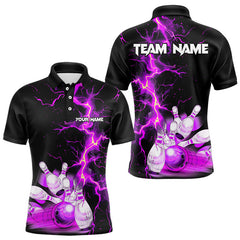 Maxcorners Mens And Women Bowling Shirts Custom Purple Lightning Thunder Bowling Team Jersey, Gift For Team Bowlers