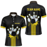 Maxcorners Black And Yellow Bowling Polo, Quarter Zip Shirt For Men Custom Team Mens Bowling Jersey