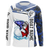 Maxcorners Redfish Fishing blue camo American Flag Custom name & boat name performance Long Sleeve Fishing Shirts LM0501
