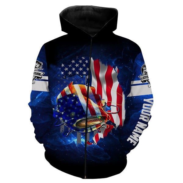 Maxcorners Customize Name All Over Print 3D Shirts Catfish Fishing 3D American Flag