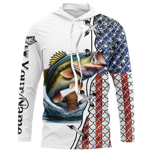 Maxcorners American flag Largemouth bass patriotic Fishing Custom performance fishing Long sleeve shirt LM0201