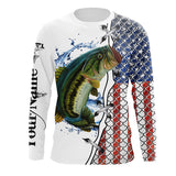 MaxCorners American Flag Largemouth Bass Patriotic Customized Name 3D Long Sleeve Shirt