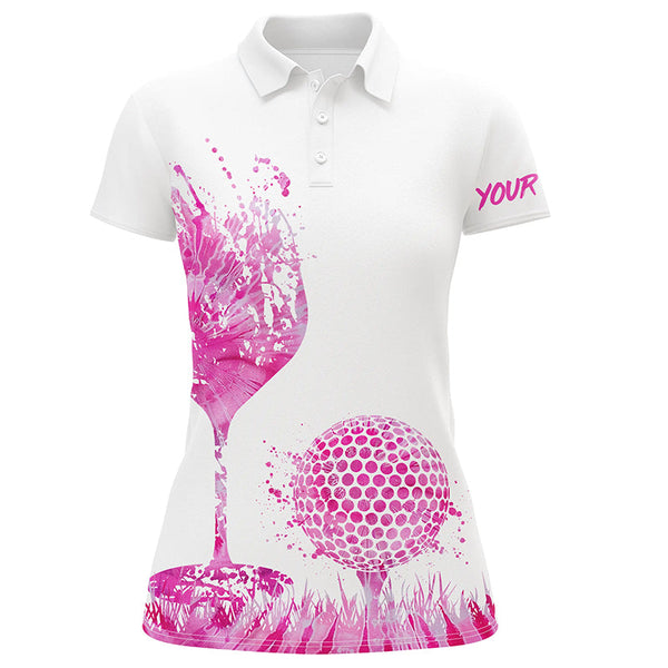 Maxcorners Golf Pink Tie Dye Golf Wine  Customized Name 3D Polo Shirt