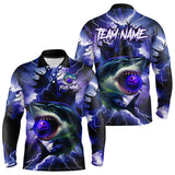 Maxcorners Purple Lightning thunder Shark Bowling Shirts for Men Custom Team Shark Bowling League Jersey LM1008