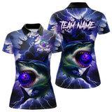Maxcorners Purple Lightning thunder Shark Bowling Shirts for Men Custom Team Shark Bowling League Jersey LM1008