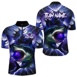 Maxcorners Purple Lightning thunder Shark Bowling Shirts for Men Custom Team Shark Bowling League Jersey LM1008