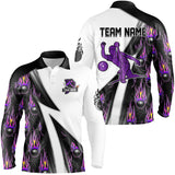 Maxcorners Custom Purple Flame Bowling Black Camo Shirts For Men, Personalized Bowling Team Jerseys