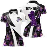 Maxcorners Custom Purple Flame Bowling Black Camo Shirts For Women, Personalized Bowling Team Jerseys