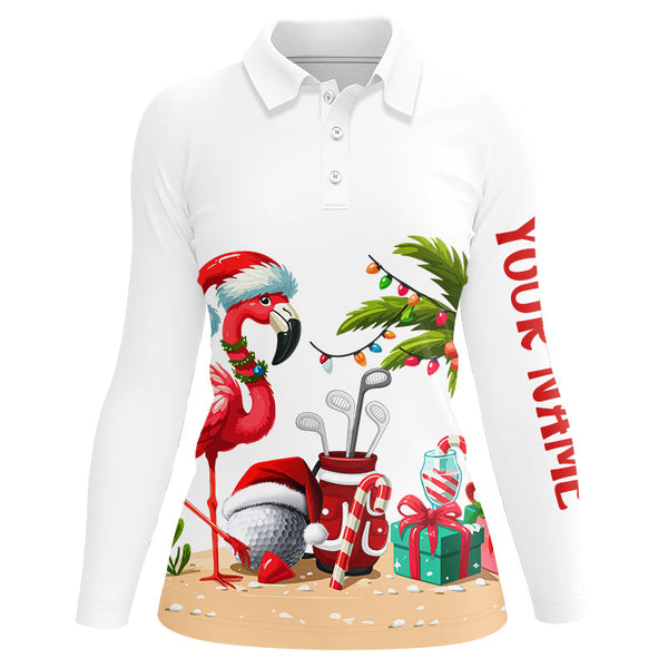 Maxcorners Funny Flamingo Christmas Women golf polo shirt custom golf shirt for ladies, Christmas gift for golfer