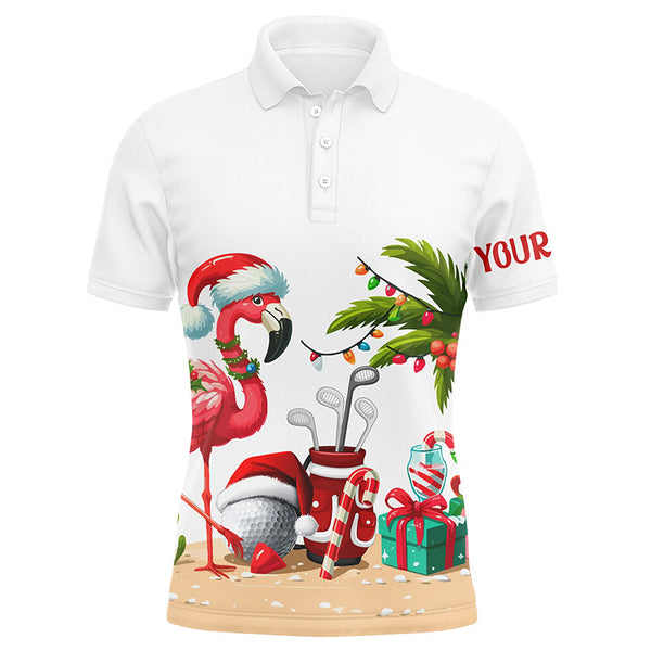 Maxcorners Funny Flamingo Christmas Men golf polo shirt custom golf shirt for men, Christmas gifts for golfer