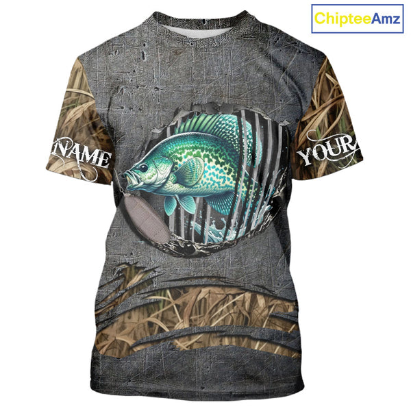 Maxcorners Crappie fishing camo metal grunge pattern Custom Crappie fishing shirts tournament fishing jerseys  LM0611