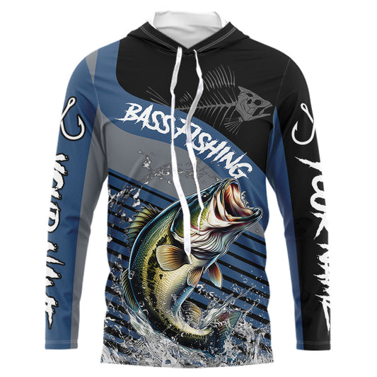Maxcorners Largemouth Bass fishing Custom UV protection fishing long sleeve shirt, Bass Fishing jerseys | Blue LM0201
