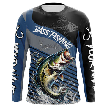Maxcorners Largemouth Bass fishing Custom UV protection fishing long sleeve shirt, Bass Fishing jerseys | Blue LM0201