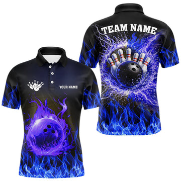 Maxcorners Black and Blue Flame Lightning Thunder Bowling Jersey for men custom Bowling Team League Shirts LM0901