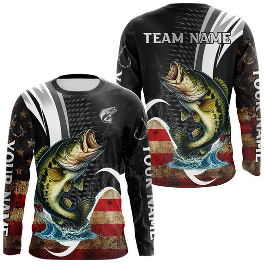 Maxcorners Personalized professional bass fishing shirts vintage American Flag patriotic bass fishing jerseys