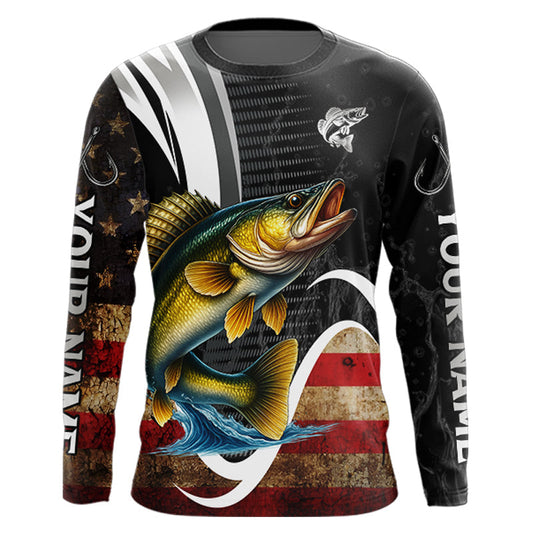 Maxcorners Personalized professional walleye fishing shirts American Flag patriotic walleye fishing jerseys