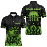 Maxcorners Black And Green Camo Bowling Team Shirts For Men Custom Bowling Uniform Polo, Quarter Zip Shirts