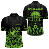 Maxcorners Black And Green Camo Bowling Team Shirts For Men Custom Bowling Uniform Polo, Quarter Zip Shirts