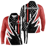Maxcorners Red, White and Black American Flag Bowling Shirts for Men Custom Patriotic Team Bowling Jersey LM1008