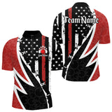 Maxcorners Red, White and Black American Flag Bowling Shirts for Men Custom Patriotic Team Bowling Jersey LM1008