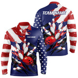 Maxcorners Red, White and Blue American flag Bowling Shirts for Men Custom Patriotic Bowling Team Outfit Uniform LM1008