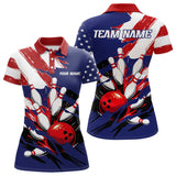 Maxcorners Red, White and Blue American flag Bowling Shirts for Men Custom Patriotic Bowling Team Outfit Uniform LM1008